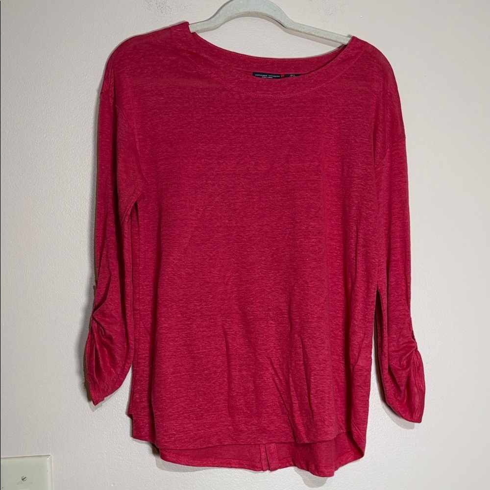 Adrienne Vittadini Raspberry Long-Sleeve Boatneck linen Top